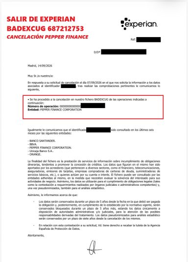 Borrado Experian Pepper Finance